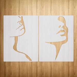 2 Pcs A4 Face Theme Stencil - Washable and Reusable Ideal for DIY Crafts on Wood Fabric Paper Wall Canvas and Floor