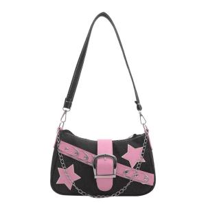 Fashion Y2k Underarm Bag Mini Handbags Star Pattern and Retro Rivet Shoulder Bag Small Square Shape Chain Commuting Armpit Bag