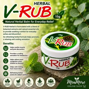 Herbal V-Rub Natural Herbal Balm for Everyday Relief 15g - Soothes muscle and joint discomfort provides cooling sensation relieves nasal congestion calms insect bites refreshing herbal aroma.