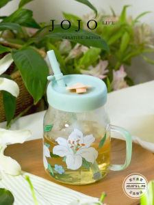 Cốc Thủy Tinh JOJOS L. PD.life Có Ống Hút Có Tay Cầm Có Thể Đo Lường Cốc Nước Cốc Đựng Nước Cốc Đựng Đồ Ăn Cốc Đựng Đồ Ăn