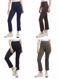 High Waist Yoga Pants Slimming Effect Micro Flare Sporty Leggings Eighteen Lengths Bare Sensation Split Cuff Trousers