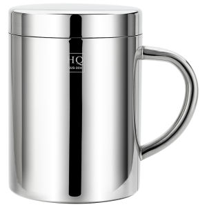 Double Layer 304 Stainless Steel Mugs Mens Cup Kindergarten Water Drinking Cup Home Use Covered Coffee Milk Cup Pure Color