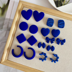 French Blue Flocking Earrings Winter Slimming White Butterfly Knot Heart Shaped Fairy Tale Girl Ear Jewelry Fashionable Korean Style