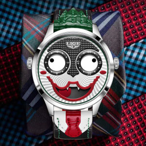 LIGE Fashion Jam Tangan Pria Keren Kreatif Badut Jam Tangan Kuarsa Anti Air Tali Kulit Jam Tangan Pria + Kotak
