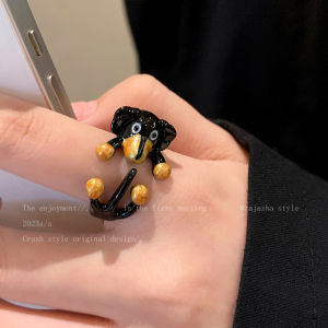Cute Dog Drip Glaze Ring Womens Style Dopaamine Cartoon Best Friend Index Finger Ring Quirky Design Childhood Fun Ring