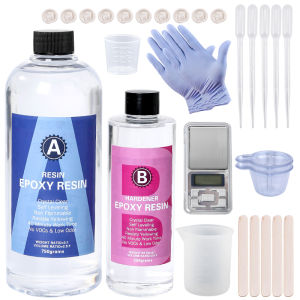Epoxy Resin Kit Crystal Clear Easy Mix 3:1 AB Resin with SticksGraduated Cups and Gloves for Jewelry Making DIY Art Crafts