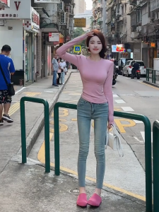 High Waist Slim Fit Blue Washed Denim Jeans Womens Pencil Nine Point Elastic Cotton Spring Autumn Wear Resistant Trousers