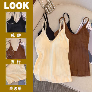 V-Neck Slim Fit Womens Work Clothing Summer Hot Pink Top Sleeveless Pullover with Chest Pad Beautiful Back Design