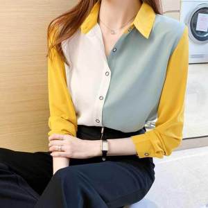 Women Chiffon Blouse Long Sleeve Blouse Loose Blouse Plus Size