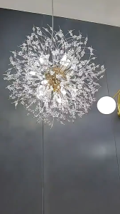Modern Gold Gypsophila Chandelier 8Heads Metal Hanging Drop Light Crystal Pendant Light for Porch Living Room Bedroom Dining Room Lamp