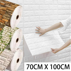 3D Self Adhesive Background Waterproof Decor Wall Sticker 70X100CM Big Size White Solid Color Brick Wallpaper XPE Foam Material