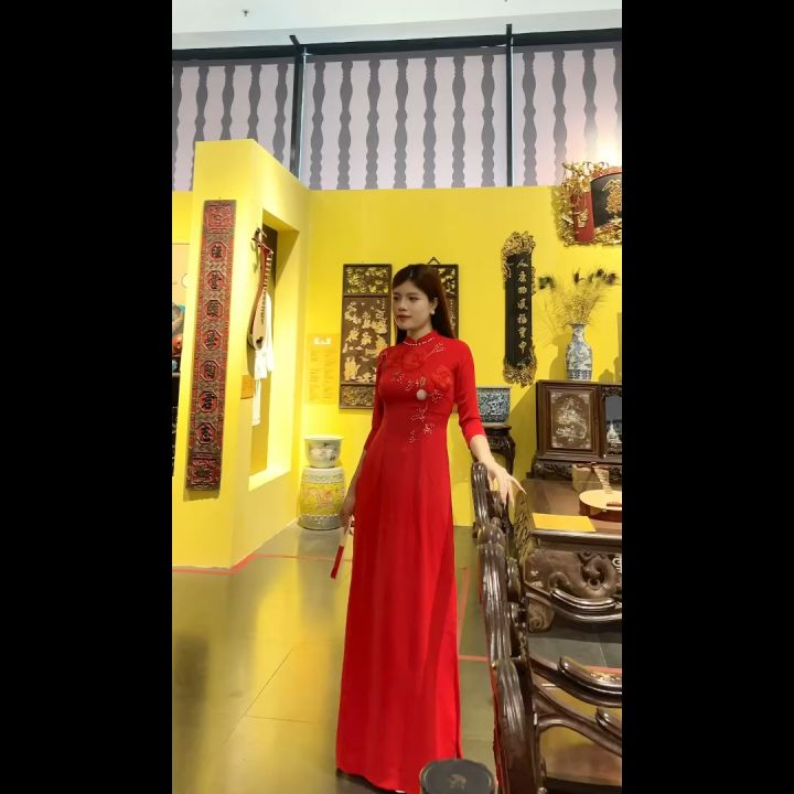 Áo dài cách tân áo dài đính kết hoa nổi lụa tây thi MÃ TK40 | Lazada.vn