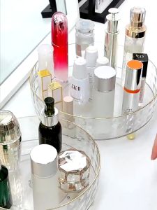 Diamond Pattern Rotating Tray for Cosmetic Luxurious Rotating Cosmetic Storage Box