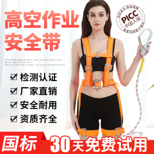 Five-Point Safety Belt Set with Double Hooks High-Angle Work Hardware Fall Protection Standard Chinese Belt Polyester Material