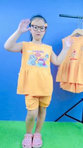 Bộ bé in labubu quần nhún thun thấm hút mồ hôi từ 6kg-27kg.GAIBEO09.