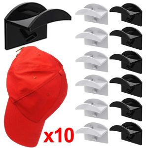 10Pcs Wall Mounted Hats Rack Adhesive Sticky Baseball Hat Hook Clothes Hanger Closet Door Keys Necklace Hook Caps Display Holder