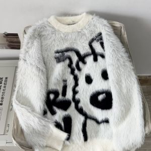 Mỹ Retro Hoạt Hình Mềm Áo Len Nam Nữ Mùa Thu Mùa Đông Rộng Rãi Dệt Kim Áo Cặp Đôi Phong Cách Lười Biếng Thoải Mái Cổ Tròn Dài Tay