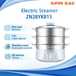 【One year warranty】SUPOR Electric Steamer ZN28YK815 13L Large Capacity 1500W Hot Pot 60 Minute Timing Food Grade Stainless Steel Three Layers Household Electric Steamer