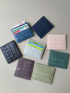 Ultra-Thin Leather Braided Card Holder Wallet Sheepskin Wide Grid Magnetic Resistance Money Bag for Youth Compact Size