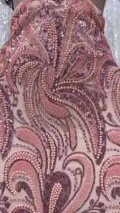 2026 Nigerian Sequins Tulle Lace Fabric High-Quality Embroidery African Net Cloth for Prom Dresses Beads 5 Yards AT2706