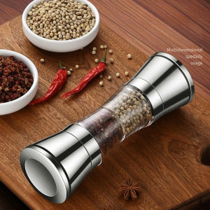 Dual Head Stainless Steel Salt and Pepper Grinder Set Adjustable Coarseness Manual Mill Kitchen Gadget for Spices Seasoning