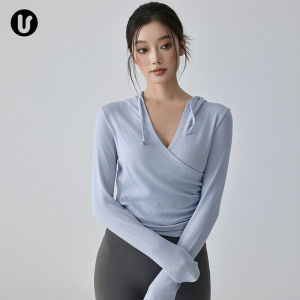 Hooded V-Neck Slim Fit Exercise Top For Yoga Running Pilates