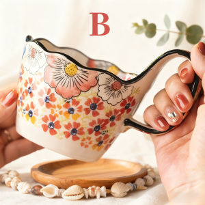 1pc Hand-Painted Floral Ceramic Mug with Handle Microwave Safe Insulated for Hot & Cold Drinks Coffee Cup