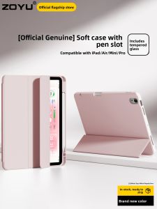 zoyu | Slim Lightweight Foldable iPad Protective Case With Pen Holder Full Cover For iPad 11 Pro 13 Mini 7 Air 7/6 Three Fold 45 Degree Stand