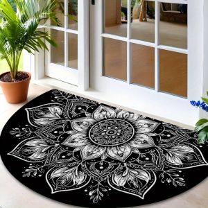 VIKAMA Mandala Semi-Circular Welcome Door Mat Wear-Resistant Dirt-Resistant Non-Slip Indoor Outdoor Entrance Rug Home Decor