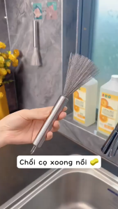 Chổi cọ nồi cọ chảo inox 304/ bàn chải chà nồi đánh bóng có cán cầm không rỉ sét đánh vết bẩn