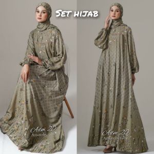 set hijab+gamis motif terbaru viral adm20 edisi Aisha set dress produk Amore by ruby
