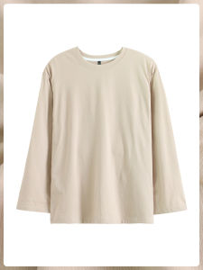 เสื้อชั้นในชายแขนยาวคอตตอนแท้สีกรมท่าหลวมๆ สไตล์ฤดูใบไม้ผลิและฤดูใบไม้ร่วง คอกลม แขนยาว เสื้อผ้าอยู่บ้านแบบลำลอง