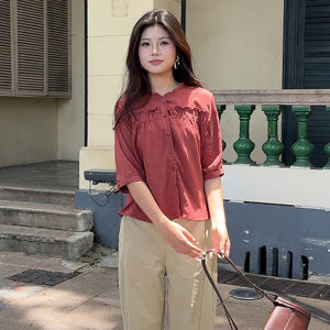 Áo Sơ Mi Nữ Tay Ngắn Cổ Tròn Viền Gỗ Mùa Hè Thiết Kế Độc Đáo Thời Trang Hợp Thời Trang Áo Chui Đầu Polyester Thường Ngày