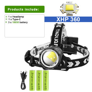 1000000LM XHP360 High Power LED Headlamp Headlight Powerful Head Flashlight USB Rechargeable Head LED Light Fishing Lantern