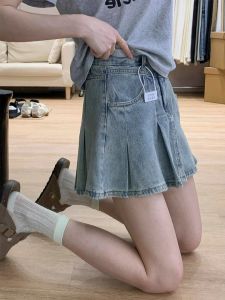Váy Ngắn Denim Xếp Ly Cạp Cao Cho Nữ Mùa Thu Đông Phong Cách Mới Dáng Chữ a Váy Ngắn Chữ a Cho Dáng Người Quả Lê