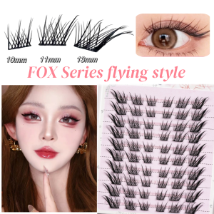MIAOJIE Skew Flying Fox False Eyelashes Single Cluster Hybrid Extension Segmented Natural Fox Eye Effect Individual Lashes Makeu