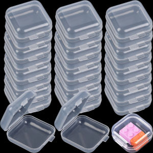 10pcs Mini Storage Box / Transparent Plastic Jewelry Storage Case with Hinged Lid / Small Square Storage Containers for Crafts Jewelry Hardware
