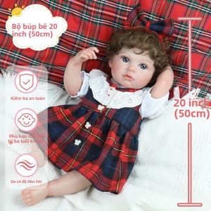 50CM 3D Painted Cute Bebe Reborn Toddler Doll Full Body Vinyl Real Soft Touch Với Tóc Rễ Có Thể Tương Tác Đồ Chơi Giáo Dục Cho Bé Gái Quà Tặng Giáng Sinh