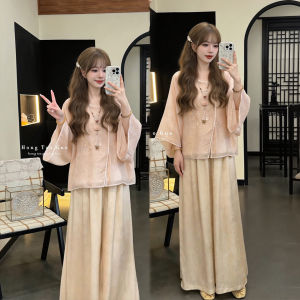 XUECAIQI | New Chinese Style Elegant National Style Casual Sun Protection Light Shirt and Wide Leg Pants Set