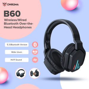 Onikuma B60 LED Light Bluetooth Gaming Headset with Microphone Over-Head Gamer Headphones Wireless Gaming Headset Gamer Bluetooth-compatible 5.2 Headphones