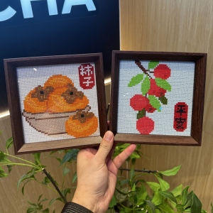 Handmade Diamond Painting Frame Apple Persimmon Restaurant Decor Cross Stitch Diamond Embroidery Home Fabric Art Wall Art