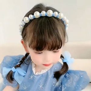 SK-C935 Bandana Mutiara Pita Tulle Panjang Bisa diikat Wanita Korea / Bando Mutiara Tali Kepang Ribbon Pearl / Bando Anak Perempuan / Bando Tali Kepang Import
