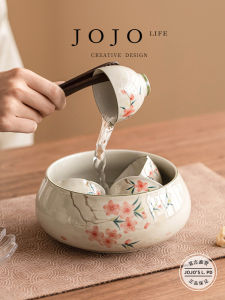 Hand-Painted Peach Blossom Tea Sea High-End Tea Set Accessories Ash Glazed Ceramic Tea Utensils from Other Origin Pure Color