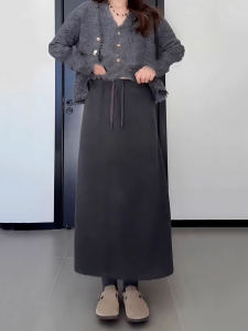 กระโปรงทรงเอเอวสูงทรงหลวมสำหรับผู้หญิงไซส์ใหญ่ ทรงเข้ารูป ทรงเอ กระโปรงยาวคลุมสะโพก ทรงเข้ารูป ฤดูใบไม้ผลิและฤดูใบไม้ร่วง