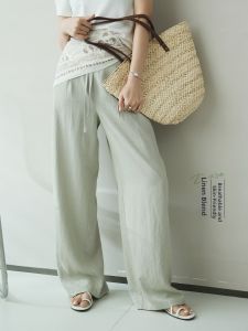 Drop Sense Linen Blend Slim Fit Breathable Straight Casual Pants