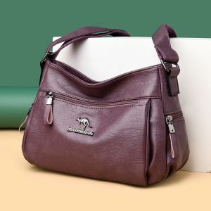 Fashionable Versatile Genuine Leather Bags Womens Large Capacity Shoulder Crossbody Bags Middle-Aged Mothers Soft Leather