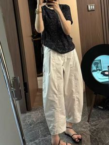 Loose Nine-Piece Casual Harlan Pants Womens High Waist Age-Defying Versatile Spring Summer Cotton Linen Blend Harlan Pants