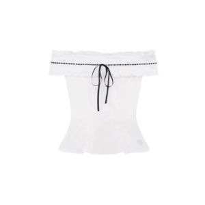 YUEZHONGWEI | French Style One Shoulder Bow Tie Crop Top Women Summer Outdoor Wear Slim Fit Shoulder Exposure Upper Apparel