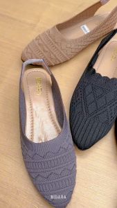 LAUTAN SEPATU FLATSHOES WANITA SLIP ON MULES KARET BELAKANG RAJUT IMPORT