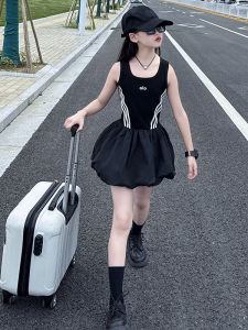 Girls Summer Sport Style Sleeveless Puffy Dress Childrens Clothing New 2025 Kids Skirt Lightweight Breathable Fabric